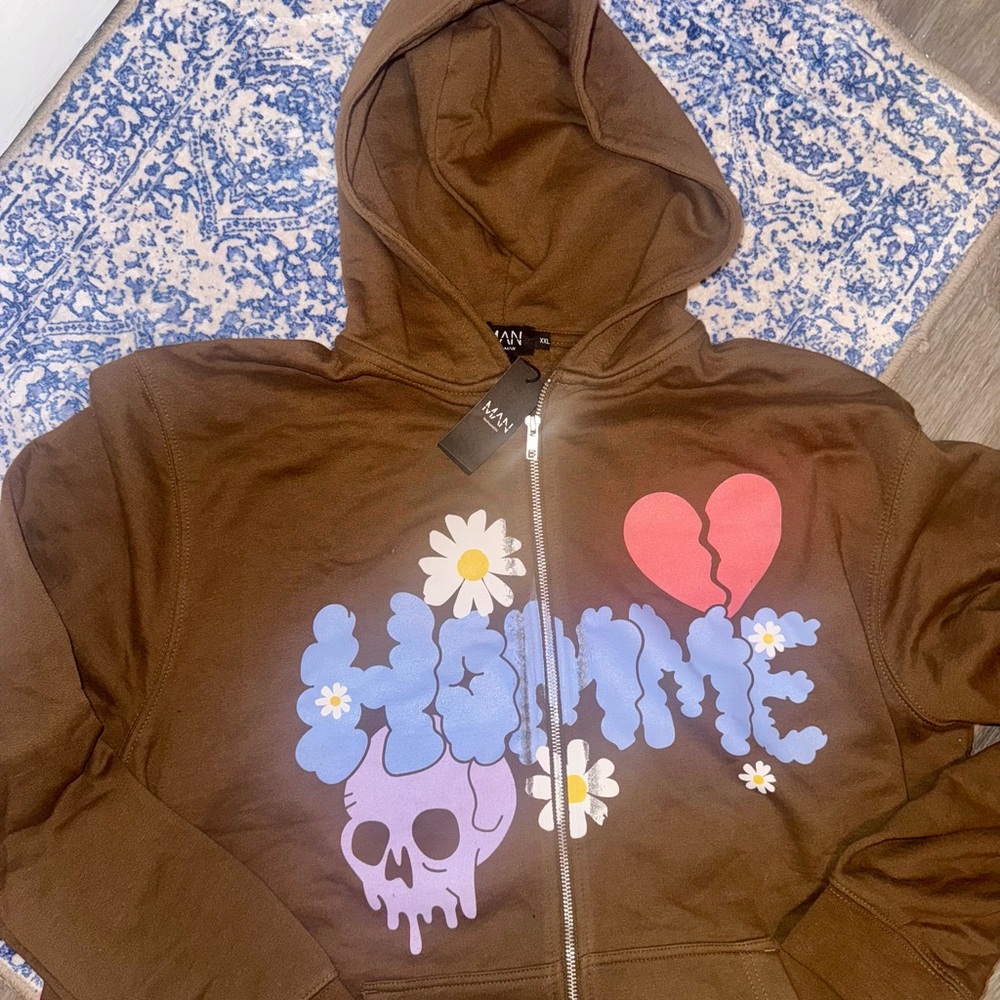 Brown MAN Hoodie with Floral Graphic